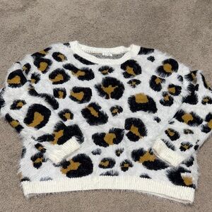 Vici Leopard Print Fuzzy Sweater - Black, White, Brown